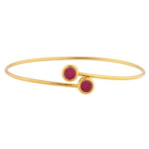 14Kt Yellow Gold Plated Ruby Round Bezel Bangle